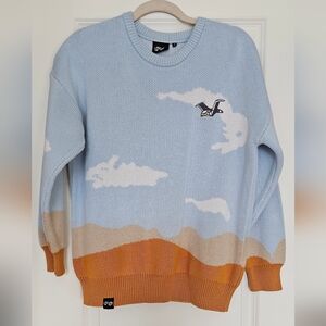 Love Joy Sky & Desert Landscape Sweater Medium Blue Cloud Graphic Cozy Knit